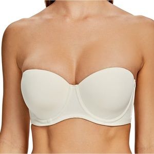 MELENECA Womens ivory Strapless Bra 36F back Smoothing Plus Size w Underwire NWT